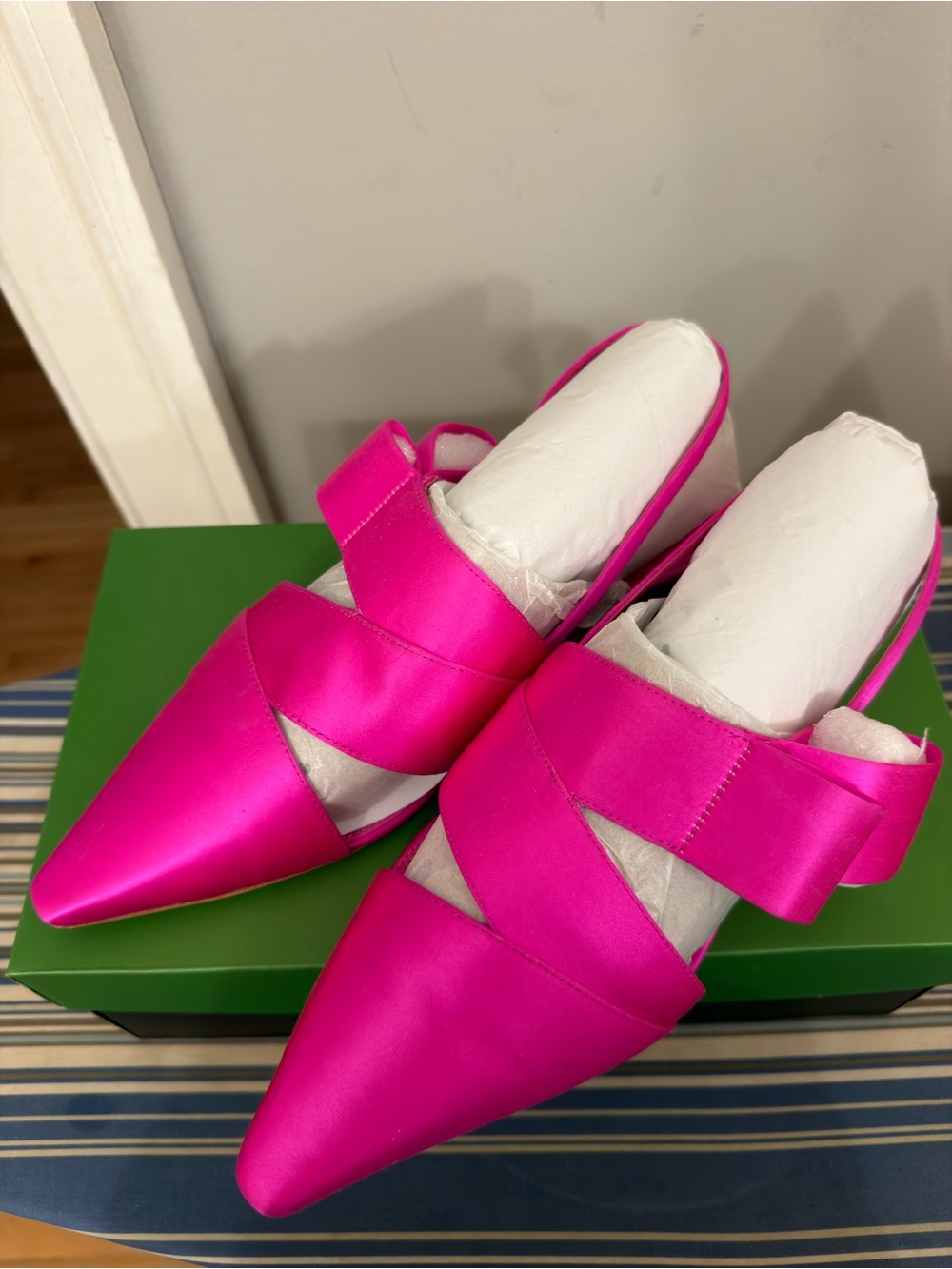kate spade Hot Pink Satin Pointed Slip-On Mules